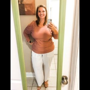 Jennifer Lopez Studded Cold Shoulder Shirt